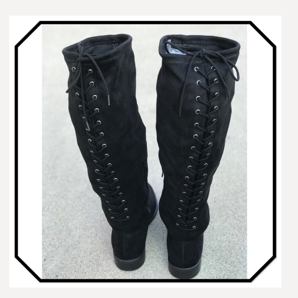 City Classified Black Faux Suede Lace Up BOOT - Picture 2 of 6